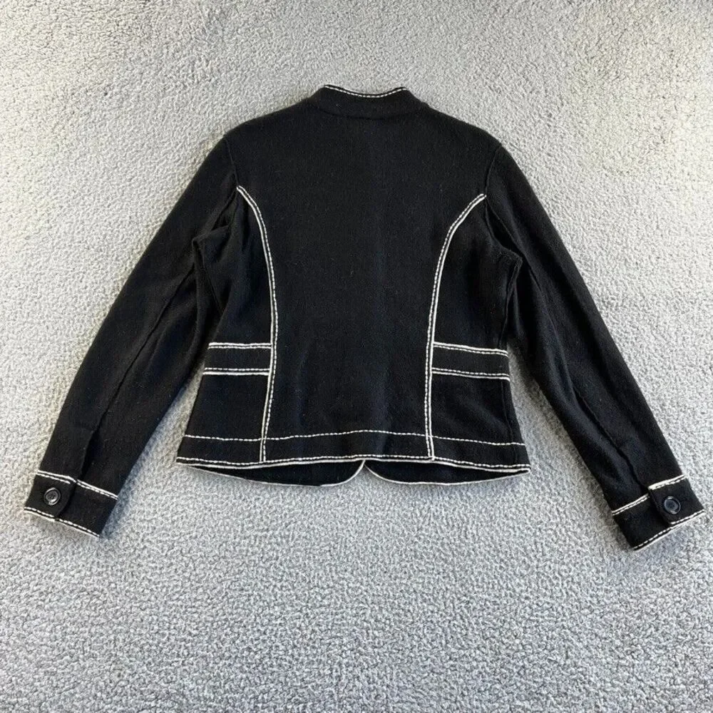 Vintage Talbots Jacket Womens Small Black 100% Merino Wool Coat Military‎ Retro